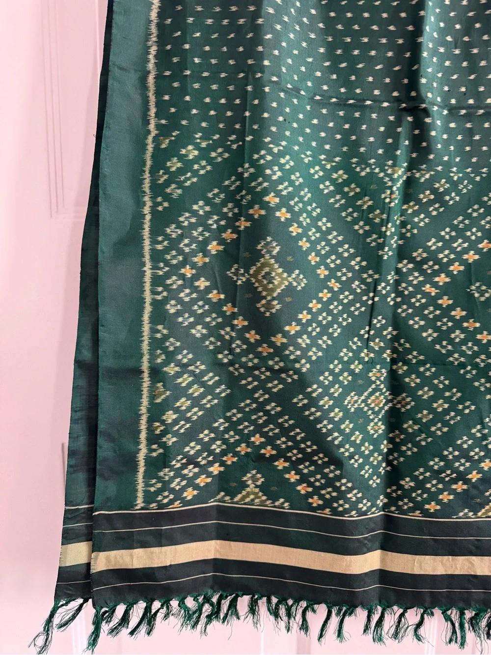 Emerald Green handwoven silk scarf purchased in India